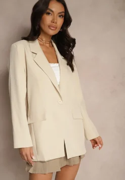 Beżowa Pudełkowa Marynarka Jednorzędowa Telluria