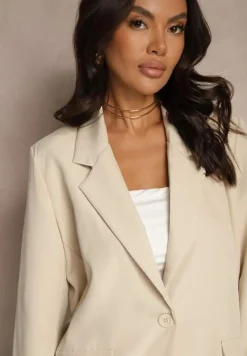 Beżowa Pudełkowa Marynarka Jednorzędowa Telluria