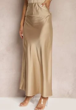 Beżowa Satynowa Spódnica Maxi High Waist Formia
