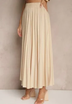 Beżowa Spódnica o Rozkloszowanym Kroju z Wiskozy Lunafina