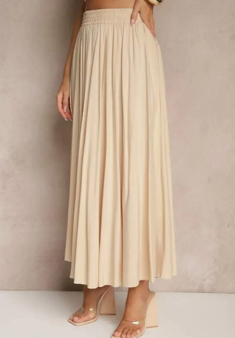 Beżowa Spódnica o Rozkloszowanym Kroju z Wiskozy Lunafina