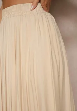 Beżowa Spódnica o Rozkloszowanym Kroju z Wiskozy Lunafina