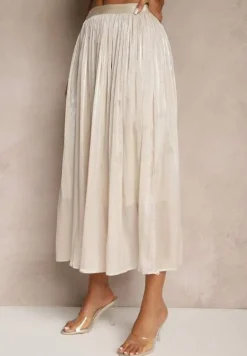 Beżowa Spódnica o Rozkloszowanym Kroju z Ozdobnymi Cyrkoniami Folaressa