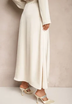 Beżowa Spódnica z Satynowej Tkaniny z Wiskozą o Rozkloszowanym Kroju Tiraviel