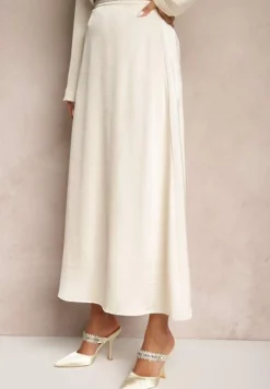 Beżowa Spódnica z Satynowej Tkaniny z Wiskozą o Rozkloszowanym Kroju Tiraviel