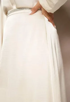 Beżowa Spódnica z Satynowej Tkaniny z Wiskozą o Rozkloszowanym Kroju Tiraviel