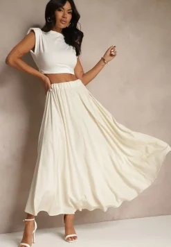 Beżowa Spódnica z Wiskozą o Rozkloszowanym Kroju Addlia