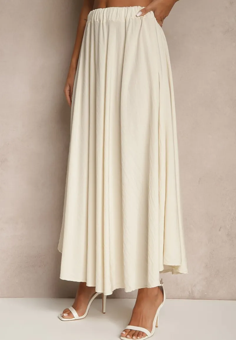 Beżowa Spódnica z Wiskozą o Rozkloszowanym Kroju Addlia