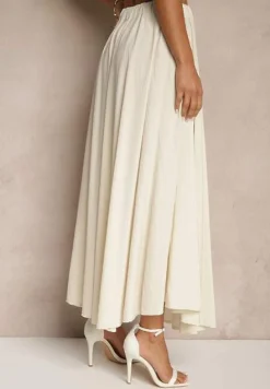 Beżowa Spódnica z Wiskozą o Rozkloszowanym Kroju Addlia