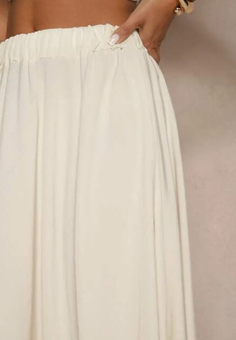 Beżowa Spódnica z Wiskozą o Rozkloszowanym Kroju Addlia