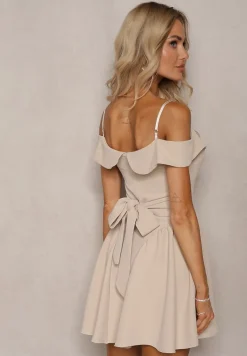 Beżowa Sukienka na Ramiączkach z Regulacją z Usztywnionymi Miseczkami Miviora