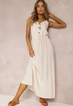 Beżowa Sukienka z Wiskozy Kena