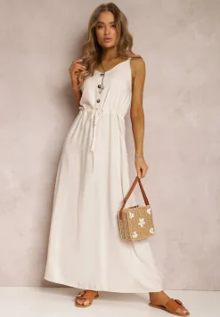 Beżowa Sukienka z Wiskozy Kena