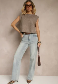 Beżowa Sweterkowa Kamizelka z Wełną Zenzeki