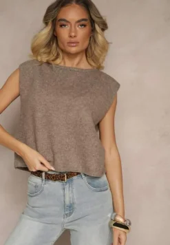 Beżowa Sweterkowa Kamizelka z Wełną Zenzeki