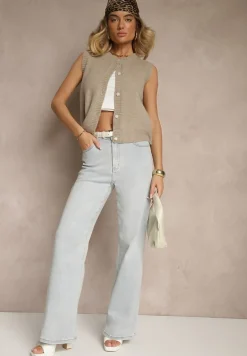 Beżowa Sweterkowa Kamizelka z Wełną na Guziki Eralina