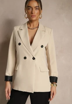 Beżowa Taliowana Marynarka Ozdobiona Klapami Evelhiria
