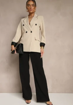 Beżowa Taliowana Marynarka Ozdobiona Klapami Evelhiria