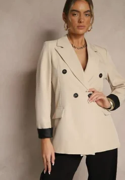 Beżowa Taliowana Marynarka Ozdobiona Klapami Evelhiria