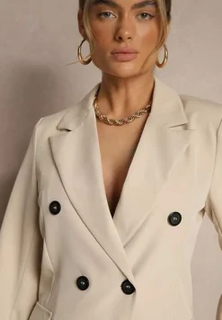 Beżowa Taliowana Marynarka Ozdobiona Klapami Evelhiria