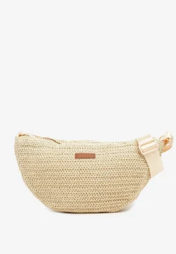 Beżowa Torebka Listonoszka z Plecionki Galisenia