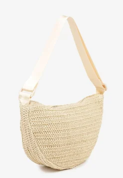 Beżowa Torebka Listonoszka z Plecionki Galisenia