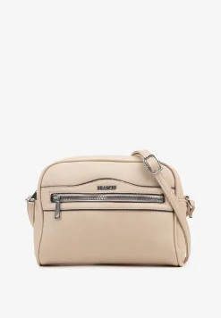 Beżowa Torebka Listonoszka z Metalicznym Napisem Nilofae