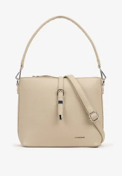 Beżowa Torebka na Ramię Ozdobiona Paskiem Tanaviana