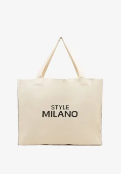 Beżowa Torebka o Modelu Shopper z Suwakiem i Napisem Salisella