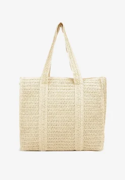 Beżowa Torebka Shopper Plażowa z Plecionki Galavisena