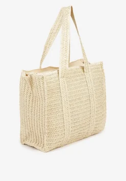 Beżowa Torebka Shopper Plażowa z Plecionki Galavisena