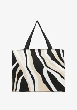 Beżowa Torebka Shopper w Nieregularne Paski Salinira