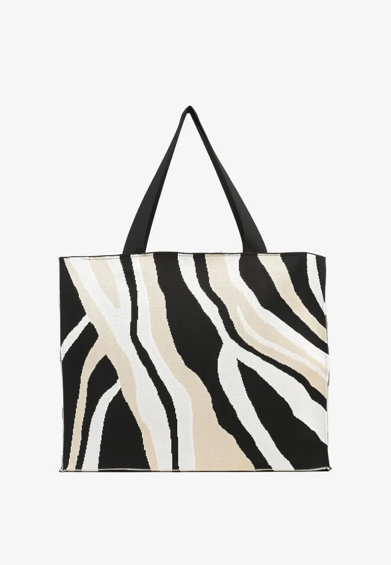 Beżowa Torebka Shopper w Nieregularne Paski Salinira
