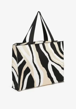 Beżowa Torebka Shopper w Nieregularne Paski Salinira
