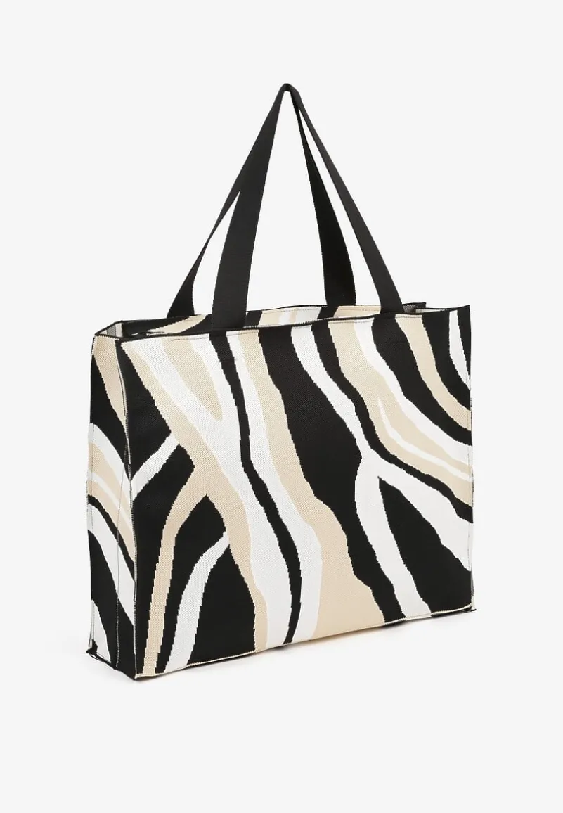 Beżowa Torebka Shopper w Nieregularne Paski Salinira
