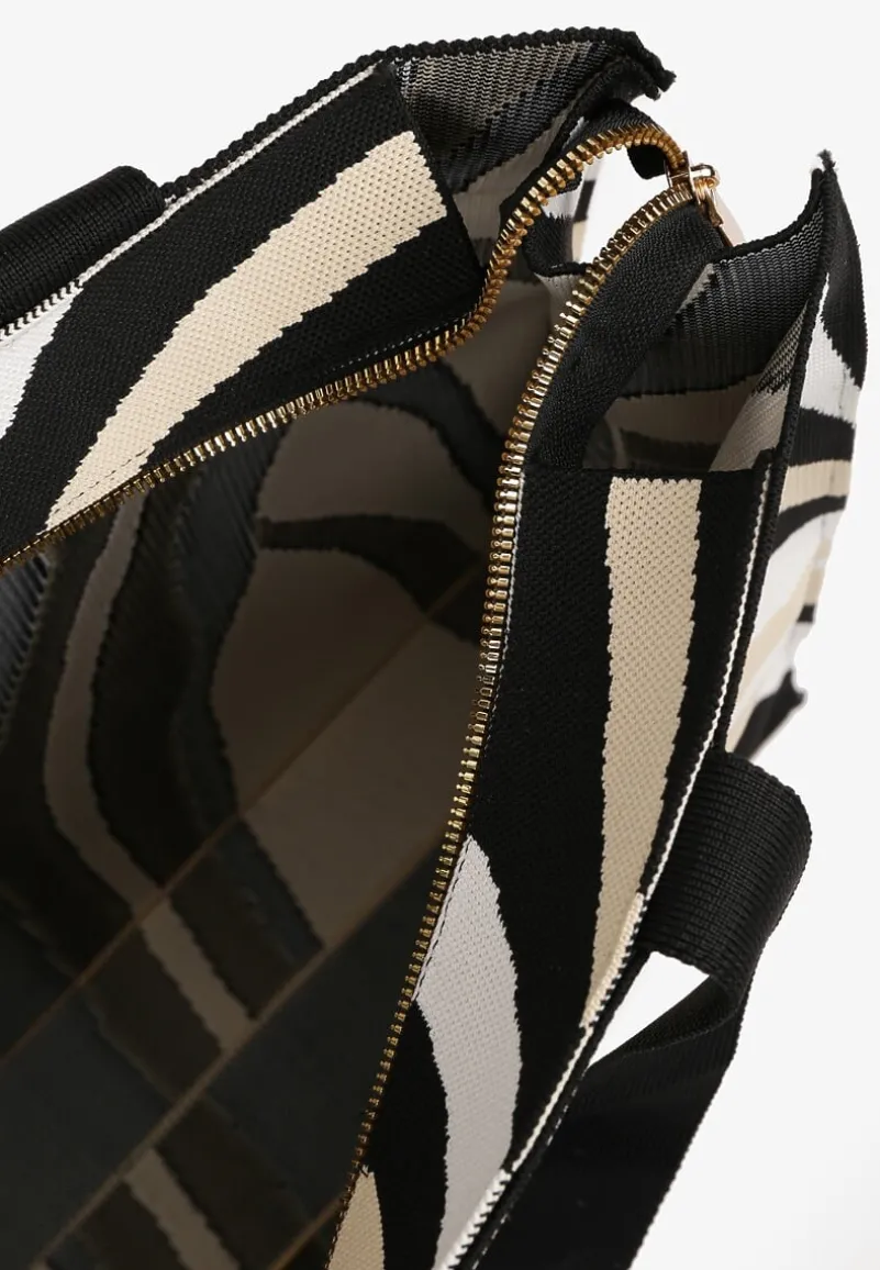 Beżowa Torebka Shopper w Nieregularne Paski Salinira