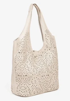 Beżowa Torebka Shopper z Ażurowym Wzorem i Dodatkową Saszetką Merabella