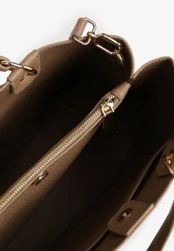 Beżowa Torebka Shopperka z Ozdobnym Breloczkiem z Rączkami i Paskiem na Ramię Sagiona