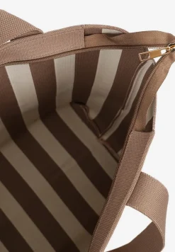 Beżowa Torebka Shopperka z Suwakiem w Paski Saloniela