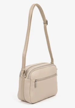 Beżowa Torebka Trzykomorowa Typu Listonoszka Ozdobiona Napisem Redemara