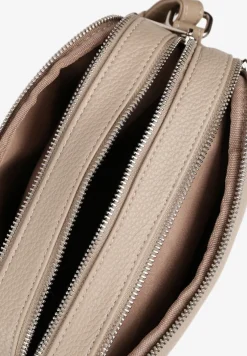 Beżowa Torebka Trzykomorowa Typu Listonoszka Ozdobiona Napisem Redemara