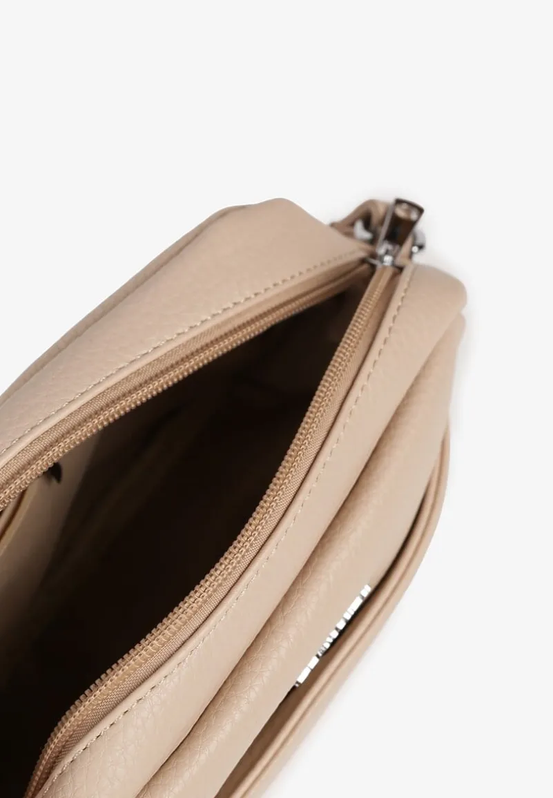 Beżowa Torebka Typu Listonoszka o Prostokątnym Kształcie Lirona