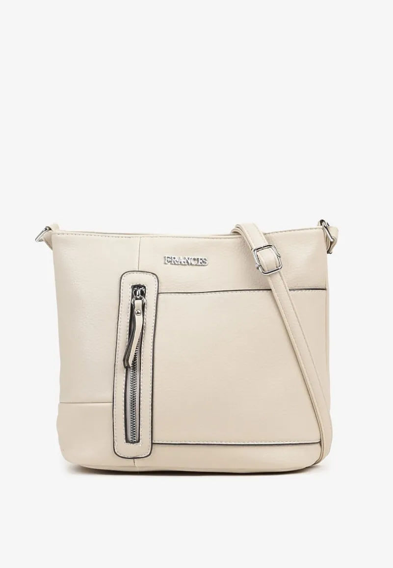 Beżowa Torebka Typu Listonoszka Ozdobiona Suwakiem Dolaris