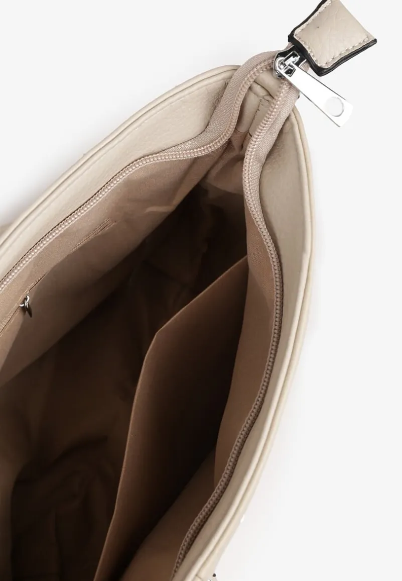 Beżowa Torebka Typu Listonoszka Ozdobiona Suwakiem Dolaris