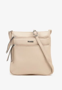 Beżowa Torebka Typu Listonoszka z Zasuwanymi Kieszeniami Silatea