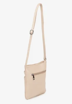 Beżowa Torebka Typu Listonoszka z Zasuwanymi Kieszeniami Silatea