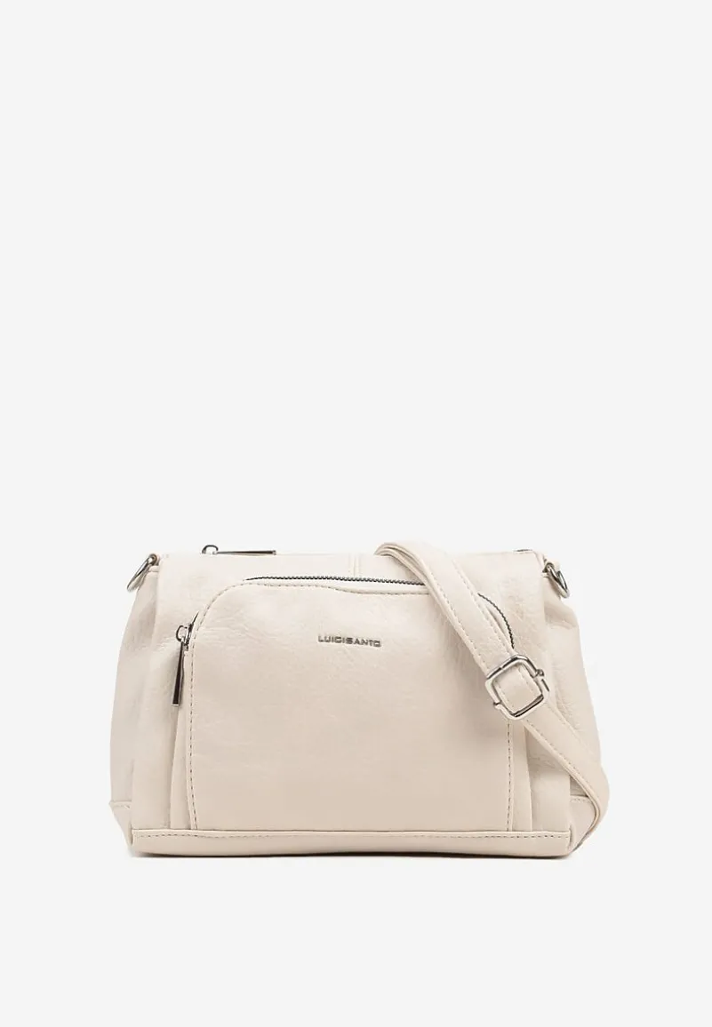 Beżowa Torebka Typu Listonoszka z Zasuwaną Kieszenią z Przodu Izelia