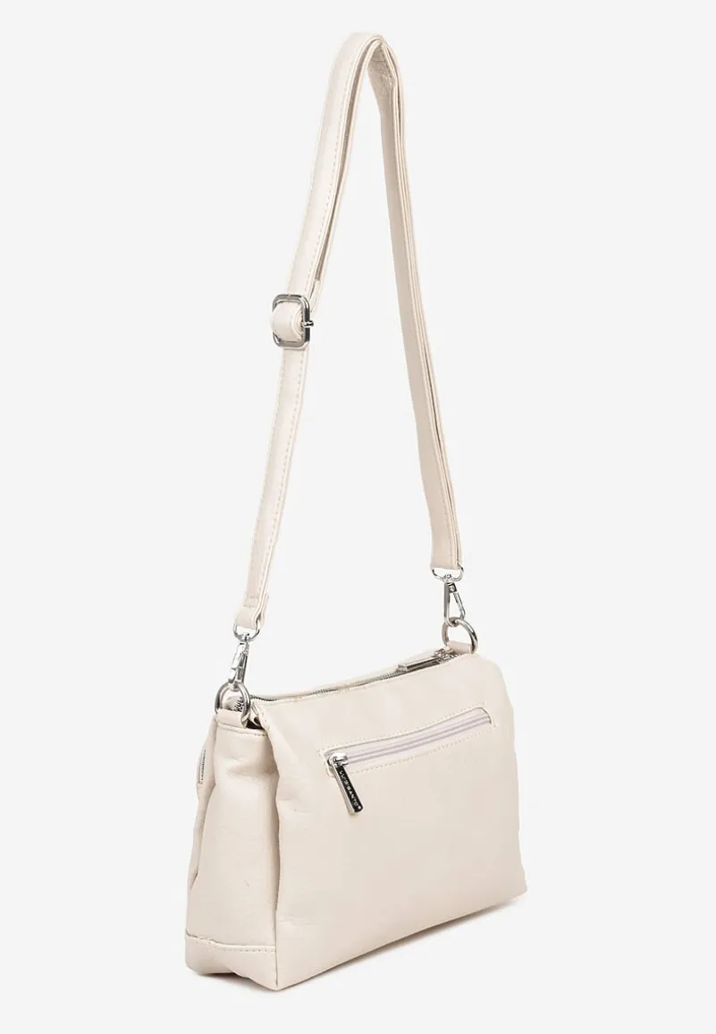 Beżowa Torebka Typu Listonoszka z Zasuwaną Kieszenią z Przodu Izelia