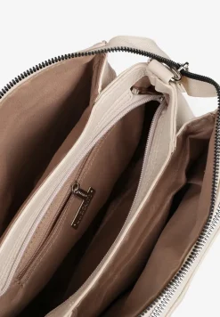 Beżowa Torebka Typu Listonoszka z Zasuwaną Kieszenią z Przodu Izelia