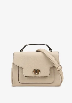 Beżowa Torebka Typu Listonoszka z Rączką i Ozdobną Klapą Monevia